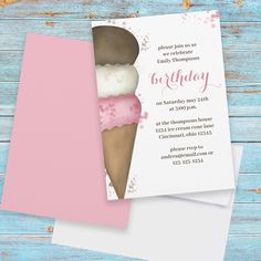 an ice cream cone birthday party card