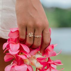 The Plumeria Ring in Tri Color Gold is the ultimate plumeria ring with rose, yellow, and white gold plumerias and sparkling natural diamonds. The satin-finished Hawaiian flowers will be a beloved memory of the unique Hawaiian flower of welcome. Plumeria Design Ring 14k Yellow Gold, 14k Rose Gold and 14k White Gold Band Measures Approximately 6mm Natural Diamond: 0.013 CTW Additional sizes available for special order, Contact us Exclusively Made in Hawaiʻi Forever Guarantee (Warranty on the life Plumeria Ring, Plumeria Design, Hawaiian Plumeria, Hawaiian Flower, Unique Fragrance, Hawaiian Flowers, 14k Rose Gold Ring, Gold Ring Sets, Romantic Roses