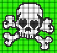 a skull and crossbones on a green background in the style of pixel art