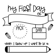 a black and white drawing with the words my first day of school