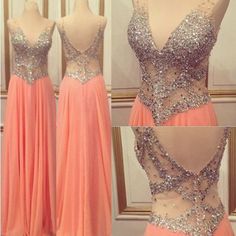 Peach Prom Dresses, Prom Dress For Teens, Gown Cocktail, Sparkly Prom Dress, Prom Dresses Long Pink, Prom Dresses 2016, Cocktail Formal, V Neck Prom Dresses, Pink Prom Dress