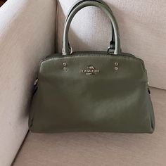 Nice Size, 10” X 7” Zippered Opening With Two Snap Pockets On Either Side Of The Zippered Opening. Very Limited Use And In Excellent Condition. Coach Satchel With Zipper Closure, Green Satchel With Top Carry Handle For Errands, Green Top Handle Bag With Zipper, Green Top Handle Bag With Zipper Closure, Green Satchel For On-the-go, Classic Green Bag With Top Carry Handle, Green Satchel With Detachable Handle For On-the-go, Classic Green Handheld Shoulder Bag, Classic Green Handheld Bag