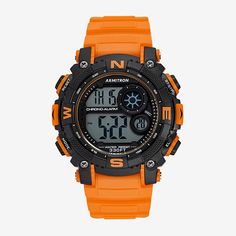 Number of Batteries: 1Features: Adjustable, Multi-Function, Quick ShipBattery Type: Lithium CellsJewelry Closure: BucklePower Source: Battery (included)Watch Movement: QuartzWater Resistance: 50mBand Color: OrangeDial Color: GrayCase Width: 52.3mmWatch Band Length: 9 3/4 InchBand Content: PolyurethaneCase Materials: 100% ResinBattery Size: Cr2025Care: Wipe CleanBand Type: StrapCountry of Origin: Imported Functional Watch With Stopwatch, Functional Adjustable Watch With Stopwatch, Casual Outdoor Chronograph Watches, Casual Outdoor Chronograph Watch With Round Dial, Casual Chronograph Watch With Round Dial For Outdoor, Casual Digital Watch With Stopwatch, Casual Watches With 10atm Water Resistance And Round Dial, Casual Watches With 10atm Water Resistance, Casual Watches With Stopwatch And Round Dial