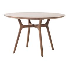 an oval table with wooden legs and a white top, against a white background is the image