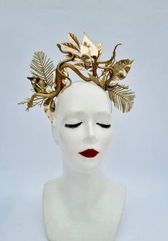 This gold medusa snake Headdress,Fantasy headdress,Gorgon Headpiece with clear rhinestones and gold snakes, for a special lady! Very sparkly and chic! It will make your costume and you in your big day look more perfect. It's made to order! While making this crown I use snakes ,paints,brocated ribbons,leaves,twigs,metal headband and wire. Fits adults . White Gold lace crown measures 4 inches high (10cm). Weight this one 130 gram. Check out the entire collection of party headwear. These make a uni Fantasy Headpieces For Mardi Gras, Adjustable, Fantasy Crown Costume Hat For Mardi Gras, Mardi Gras Fantasy Crown Costume Headpiece, Gold Fantasy Costume Hats And Headpieces, Mardi Gras Fantasy Crown Costume Hat, Fantasy Gold Headpiece For Costume, Whimsical Crown Headpiece For Mardi Gras, Gold Mardi Gras Costume Accessories, Gold Fantasy Costume Hat With Tall Crown