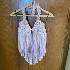 F21 Crochet Halter Fringe Top Nwt Size M Forever 21 Bohemian Top For Vacation, Forever 21 Bohemian Beach Top, Fringe Tops For Spring Music Festival, Spring Fringe Tops For Music Festival, Spring Music Festival Top With Fringe, Forever 21 Crochet Top For Summer Beach, Fitted Crochet Top From Forever 21 For Summer, Fitted Crochet Top By Forever 21 For Summer, Fitted Fringe Crop Top For Spring