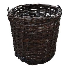 a brown wicker basket on a white background