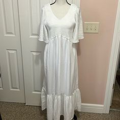 Lillusory Summer Dress Nwt Fitted V-neck Maxi Dress For Daytime, White Feminine Empire Waist Midi Dress, White Empire Waist Midi Dress For Spring, White Flowy Lined Midi Dress, Elegant V-neck Maxi Dress For Daytime, Elegant Flowy Maxi Dress For Daytime, Midi Dress Layering, Blue Wedding Guest Dresses, Periwinkle Dress