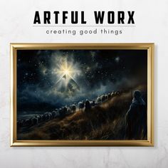 a painting with the words, artful work creating good things on it's side