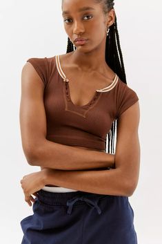 Out From Under Go For Gold Seamless Top | Urban Outfitters Sporty Stretch Brown Tops, Sporty Brown Stretch Top, Fitted Brown Tops With Seamless Collar, Casual Brown Top With Seamless Construction, Brown Seamless V-neck Top, Sporty Brown Tops, Go For Gold Seamless Top, Seamless Top, Going For Gold