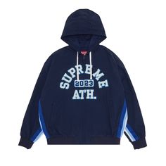 Find SUPREME Appliqué Hooded Track Jacket 'navy on Editorialist. Supreme Appliqué Hooded Track Jacket 'Navy' Applique Hoodie, Supreme Hoodie, Supreme Logo, Logo Design Inspiration Branding, Swag Outfits Men, Retro Jordans, Supreme Streetwear, Future Wardrobe, Hot Sneakers