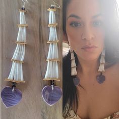 I am in love with these Shell on Shell Earrings. Both Wampum and Dentalium Shells are traditional Native American Elements. Shells were used instead of beads to enhance and decorate clothing and other materials. Wampum Shells round out bottom of this Tiered pair of Dentalium Shell sewn to leather Earrings. Please Note: Shells will differ in color and markings. Also this pair is for heart wampum. (See last pics for difference in the 2 earrings) Authentically Made By Potawatomi Native American Ama How To Make Dentalium Earrings, Dentillium Earrings, Dentalium Shell Earrings, Dentallium Earrings, Dentalium Necklace, Dentalium Earrings, Native American Beadwork Earrings, Native American Jewellery, Native Earrings