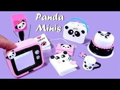 there is a panda minis toy set on the table with it's accessories