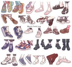 a bunch of shoes that are all different colors