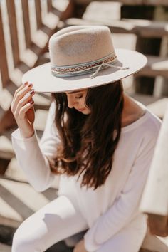 The Maldives Moon Felt Fedora Hat is where new meets classic. This rancher style hat is the perfect piece for your adventures in the outdoors. Featuring a unique geometric-pattern band with rope detailing and wide brim, this fedora will highlight your looks in the sun and the moonlight. #hats #fedorahats #ahm #americanhatmakers #wanderlustcollection Beige Flat Brim Hat For Outdoor, Western Style Beige Felt Hat For Outdoors, Beige Brimmed Felt Hat For Outdoor, Beige Western Felt Hat For Outdoor, Beige Flat Brim Fedora For Outdoor, Beige Fedora With Flat Brim For Outdoor, Cream Short Brim Hat For Outdoor, Beige Wide Brim Felt Hat For Outdoor, Spring Outdoor Wide Brim Felt Hat