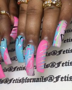 2000s Nails, 90s Nails, Ny Nails, Poppin Nails, Grunge Nails, Long Acrylic Nails Coffin