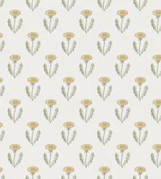 a white wallpaper with yellow flowers on it