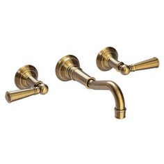 two brass faucets on a white background