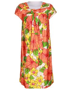 Go all out this summer with this beautiful colourful dress, dated the swinging 60's. The quirky lightweight shift dress comes in an easy to wear style, ideal for impact dressing without the hassle. The floral patterned design comes in orange yellow and green with capped sleeves and a pussycat bow shawl decorating the neckline. In very good condition. Made in Hawaii. Orange A-line Vacation Dress, Orange Tropical Print Dress For Summer, Tropical Orange Floral Print Dress, Spring Retro Dresses With Tropical Print, Yellow Tropical Print Beachwear Dress, Retro Orange Summer Dress, Orange Tropical Print Summer Dress, Orange Summer Dress With Tropical Print, Summer Dresses With Tropical Print In Orange