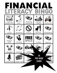 a black and white poster with the words, free - made cards for financial literacy