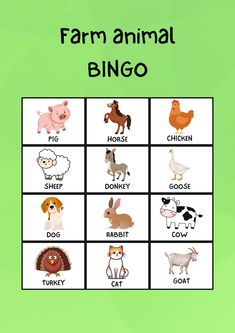 the farm animal bingo game is shown