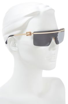 Polished metal frames add a glamorous vibe to Italian-made sunglasses detailed with bold signature logo hardware at the temples. 50mm lens width; 130mm temple length 100% UV protection Adjustable nonslip nose pads Metal Made in Italy Luxury Miu Miu Sunglasses For Formal Occasions, Miu Miu Luxury Sunglasses For Formal Occasions, Modern Miu Miu Sunglasses For Formal Occasions, Modern Gold Shield Sunglasses With Square Frame, Modern Gold Shield Sunglasses For Formal Occasions, Modern Gold Shield Sunglasses For Formal Events, Modern Miu Miu Sunglasses With Uv Protection, Miu Miu Gold Sunglasses With Tinted Lenses, Miu Miu Gold Tinted Sunglasses