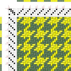 a cross - stitch pattern with yellow and green squares in the shape of a square