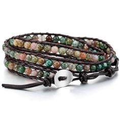 PRICES MAY VARY. 📿 【 HANDMADE 】- The multi-loop wrap bracelets are hand-woven, each bead is made from natural, raw gemstones, and is polished, each individual bead has a different shape and color from each other. Original nature and mystical oriental style make it suitable for meditation. 📿 【 ADJUSTABLE 】 - This multi-layered beaded bracelet is adjustable, each bracelet has an adjustable length of 3.14''( 80mm ), and you can adjust the circumference of the bracelet by clasping the metal clasp Shambala Bracelet, Fancy Jasper, Cuff Bracelets Handmade, Indian Agate, Genuine Leather Bracelet, Wrist Wrap, Handmade Bangles, Beaded Wrap Bracelets, Diffuser Bracelets