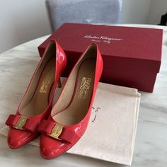 Elegant Beautiful Salvatore Ferragamo Red Leather Heels With Red Bows And Gold Buckles In Pristine Condition Comes With Original Box And Dust Bags Don’t Miss A Great Opportunity To Own A Luxury Pair Of Red Shoes . Nice To Have Red Color Of Shoes In Your Wardrobe For Different Styles Suitable For Any Occasions Heel Height 2.5” Salvatore Ferragamo Shoes, Ferragamo Shoes, Miss A, Red Bow, Red Shoes, Salvatore Ferragamo, Leather Heels, Red Leather, Different Styles