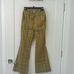 Never Worn, 70's Style Flare Pant. Very Cute, Just Not My Style And Haven't Had An Opportunity To Wear! Urban Outfitters Vintage Bottoms For Spring, Yellow Fitted Retro Pants, Vintage Urban Outfitters Bottoms For Spring, Retro High-waist Yellow Bottoms, Spring Vintage Bottoms From Urban Outfitters, Retro Yellow Pants With Pockets, Retro High Waist Yellow Bottoms, Vintage High-waist Yellow Bottoms, Vintage High Waist Yellow Bottoms