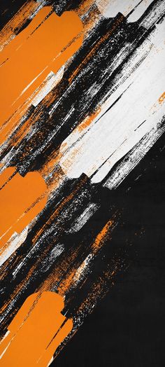 an orange and black painting with white stripes