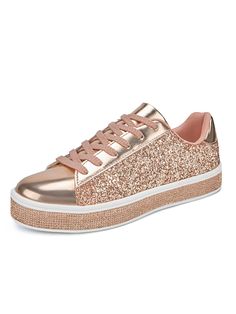 RoseGold Sporty Collar   Plain  Embellished   Women Shoes Gold Sneakers With Rhinestones And Round Toe, Gold Rhinestone Sneakers With Round Toe, Embellished Gold Sneakers With Round Toe, Gold Embellished Sneakers With Round Toe, Gold Embellished Round Toe Sneakers, Gold Embellished Lace-up Sneakers, Glamorous Embellished Lace-up Sneakers, Glamorous Rhinestone Sneakers With Round Toe, Gold Embellished Party Sneakers