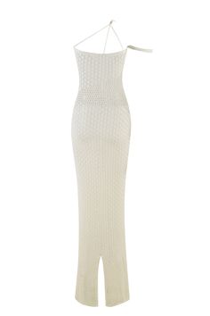 Details White maxi dress in crochet fabrication Featuring 3 different knit techniques - Garment is sheer in some parts Fitted silhouette 3 shoulder straps at neck with tortoise bead at back - Bead position can be adjusted for better fit Strapless neckline Featuring off the shoulder detail at wearer's right arm Pull-on construction - Slip into with ease Unlined - This style is semi sheer due to the nature of the fabric We recommend wearing no bra or pasties with this garment Due to sheer nature, Knit Techniques, White Women Dresses, White Maxi Dress, Strapless Neckline, White Maxi, Festival Dress, Fitted Silhouette, White Maxi Dresses, Romper Pants