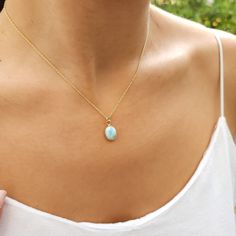 "LARIMAR-NECKLACE                                                          () 100 % Natural, No dye or Coloring () The necklace is very elegant and has the perfect size for daily wear, it is a perfect gift for yourself and your loved ones. Larimar Necklace is completely natural and hand made. The back of the pendat is open so that the stone touches your skin. After your order, we choose the most beautiful stone for you and produce it specifically for you in the color and length you want.    Meterial : High Quality 925 Sterling Silver -Gold Plated -Rose Gold Plated -14K Solid Real Gold  Stone size  : 8x10 mm Oval Shape  Cutting Type of Stone : Cabochon                                           WHAT IS THE LARIMAR STONE GOOD FOR ?                        Larimar is best known to be a healing Oval Amazonite Jewelry As Gift, Oval Amazonite Jewelry For Gift, Oval Amazonite Jewelry Gift, Larimar Gemstone Pendant Necklaces, Larimar Gemstone Pendant Necklace, Larimar Cabochon Jewelry Gift, Spiritual Larimar Gemstone Necklace, August Birthstone Necklace, Sparkly Necklace