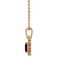 This gemstone and diamond necklace features one 7x5mm garnet gemstone weighing approximately 1 carat. There are 19 diamonds in H-I color, SI2-I1 clarity totaling approximately 1/3 carat. Total carat weight is approximately 1 1/3 carat. This necklace is in 14 karat white gold and comes with an 18 inch cable chain with a spring ring clasp. This pendant measures about 3/4 inch long. | Belk & Co 1 1/3 Carat Oval Shape Garnet and Diamond Necklace In 14 Karat Gold, 18 Inches, Yellow Formal Yellow Gold Garnet Necklaces, Formal Yellow Gold Garnet Necklace, Formal Ruby Birthstone Necklace, Oval Diamond Necklace With Polished Finish For Gifts, Oval Garnet Jewelry With Prong Setting, Yellow Gold Garnet Necklaces With Oval Shape, Yellow Gold Oval Garnet Necklace, Gold Garnet Jewelry With Diamond Accents, Elegant Oval Birthstone Necklace For Formal Occasions