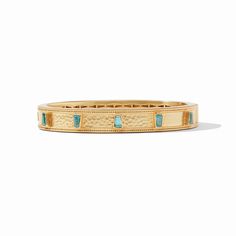 Julie Vos Aurora Stone Hinge Bangle Bahamian Blue - Eden Lifestyle Julie Vos, Gold Bangle Bracelet, Holiday Items, Hinged Bangle, Faceted Glass, Gold Bangles, Ring Necklace, Hallmark, Necklaces Bracelets