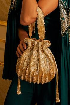 Shop for Lovetobag Nora Embellished Potli Online at Aza Fashions Vintage Evening Bags, Japanese Beads, Iridescent Crystal, Blouse Neck, Gold Handbags, Bags Aesthetic, Beaded Purses, Best Bags, Semi Precious Stones