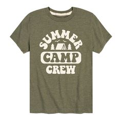 He'll love the look of this boys' Summer Camp Crew graphic tee. He'll love the look of this boys' Summer Camp Crew graphic tee. FEATURES Crewneck Short sleevesFABRIC & CARE Solid colors: cotton; Heather colors: cotton, polyester Machine wash Imported Size: X Large. Color: Green. Gender: male. Age Group: kids. Camping Tshirt Ideas, Camp Tshirt Designs, Summer Camp Boys, Camp Shirt Designs, Summer Camp Themes, Camp Brand, Kids Uniforms, Camping Tee, Camping Signs