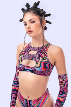 Rave and Festival Crop Top by Badinka. Sexy rave top with unique designer print and vivid colors that do not fade away with washing. High quality stretchy and sturdy elastic material that makes you feel comfortable and sexy.. Double Cutouts Above the Bust Non-Transparent Italian Lycra UV Black Light Reactive 30° Cold Wash, Hang dry Sexy rave top, rave crop top, festival top, burning man clothing women, festival clothing, psychedelic clothing, pole dance costume women Stretch Multicolor Crop Top For Music Festival, Stretch Halter Top For Music Festival, Rave Festival Stretch Crop Top, Rave Style Stretch Crop Top For Festival, Spring Rave Swimwear, Rave Style Swimwear For Music Festivals, Rave Style Fitted Swimwear For Spring, Spring Rave Fitted Swimwear, Fitted Rave Swimwear For Spring