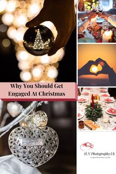 a collage of photos with the words why you should get engaged at christmas