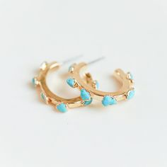 Raw turquoise large gold hoops by Dani Barbe Pinterest Shop, Turquoise Hoop Earrings, Turquoise Hoops, Floating Necklace