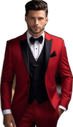 Red Fitted Suit For Groom, Fitted Red Suit For Groom, Classic Red Suits For Groom, Red Tuxedo Style Three-piece Suit For Groom, Classic Red Suit For Groom, Red Notch Lapel Suits For Groom, Red Three-piece Suit With Notch Lapel For Groom, Red Notch Lapel Suits For Grooms, Red Three-piece Suit With Suit Collar For Business