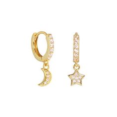 Star CZ Stud Earrings – Pineal Vision Jewelry Moon And Star Earrings, Star And Moon, Tiny Earrings, Beautiful Moon, Moon And Star, Star Moon, Silver Moon, Moon Earrings, Moon Pendant