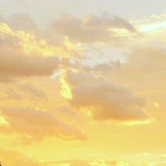 two giraffes are standing in the grass under a cloudy sky at sunset