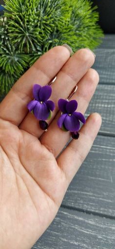 Purple Myrtle Earrings, Affordable Purple Flower-shaped Jewelry, Purple Hues Polymer Clay Earrings, Violet Necklace, Natural Jewelry, Floral Pendant, Earrings Flower, Purple Crystal, Flower Jewelry