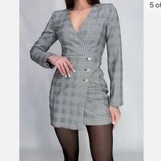 Zara Woman’s Black White Plaid Blazer Mini Dress New With Tags Size:Xs Zara Winter Formal Mini Dress, Zara Mini Dress For Winter Formal, Zara Formal Mini Dress For Winter, Zara Mini Dress For Formal Winter Occasions, Winter Office Mini Dress, Zara Mini Dress For Office In Winter, Chic Gray Zara Dress, Chic Gray Long Sleeve Mini Dress, Elegant Gray Zara Dress