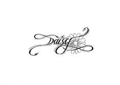 the word daisy written in cursive writing with a flower on it's side