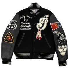 Whitesville Varsity Jacket Vintage wool varsity jacket. Indian Motorcycle Club. 30 oz Melton Wool body and real leather sleeves High quality item. Luxury look and feel. Chenille patches and detailed embroidery. Size 38 / M. Pit to pit 22". Length 24". Black Varsity Jacket With Baseball Collar And Logo Patch, Black Varsity Jacket With Logo Patch For Winter, Black Varsity Jacket With Logo Patch For Fall, Black Varsity Jacket With Logo Patch For College, Collegiate Varsity Jacket With Logo Patch For Fall, Black Varsity Jacket With Logo Patch, Collegiate Varsity Jacket With Logo Patch For Winter, Varsity Jacket With Logo Patch And Baseball Collar, Varsity Jacket With Patches And Baseball Collar For Streetwear