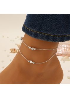 Color:Silvery White;Package Contents:2 X Anklets;Occasion:Sport; Silver Adjustable Anklets For Spring, Adjustable Silver Anklets For Spring, Silver Heart Anklets For Party, Silver Anklets For Valentine's Day Party, Trendy Silver Anklets For Summer, Trendy Silver Anklets For Party, Elegant Silver Anklets For Valentine's Day, Silver Metal Ankle Strap Anklet, Jewellery Indian