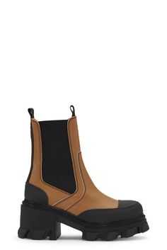 These Brown Cleated Heeled Mid Chelsea Boots feature elastic panels, toe cap details, pull tabs, chunky cleated soles and a subtle GANNI logo. GANNI Brown Cleated Heeled Mid Chelsea Boots in Beige | Women's Size 10 | Calf Leather/Leather Floral Bags, Crossbody Tote, Small Gifts, Calf Leather, Chelsea Boots, Chelsea, Dress Shop, Top Handle Bag, Size 10